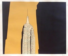 "NYC Empire State Building"-Yellow Acrylic & Ink on Paper Framed