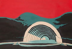 "Hollywood Bowl-" Acrylic & Ink on Paper Framed