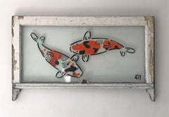 "Double Happiness"-Spray Paint on Glass In Wooden Frame