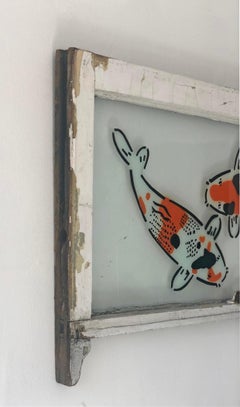 "Double Happiness"-Spray Paint on Glass In Wooden Frame