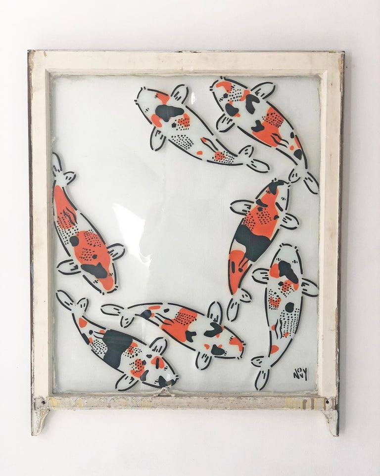 Jeremy Novy Relations Spray Paint On Glass In Wooden Frame For