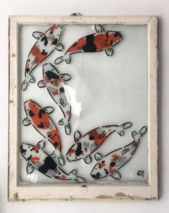 "Relationships"-Spray Paint on Glass in Wooden Frame