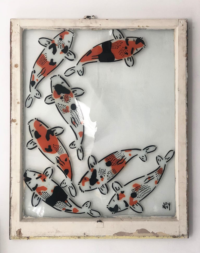 Jeremy Novy Relationships Spray Paint On Glass In Wooden Frame