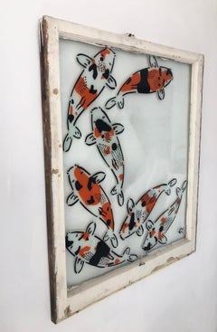 "Relationships"-Spray Paint on Glass in Wooden Frame