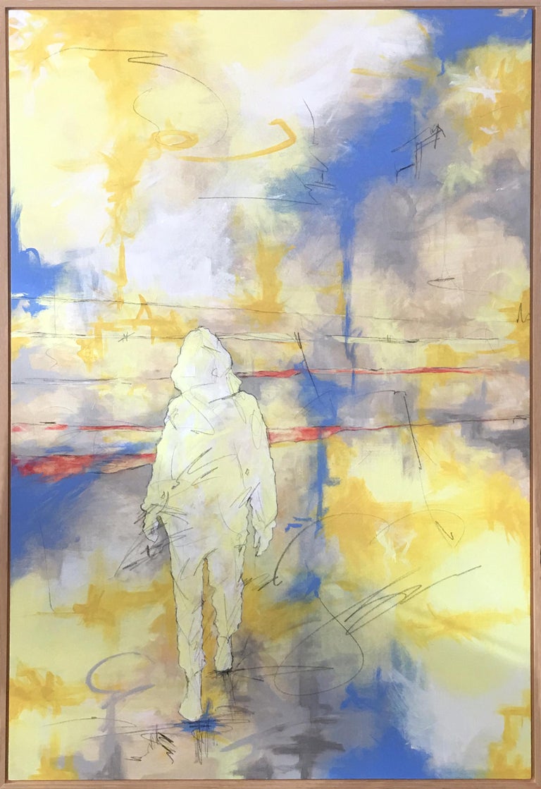 Joan Scheibel Abstract Painting - "Beach Walk" - Acrylic and Graphite on Canvas, Framed