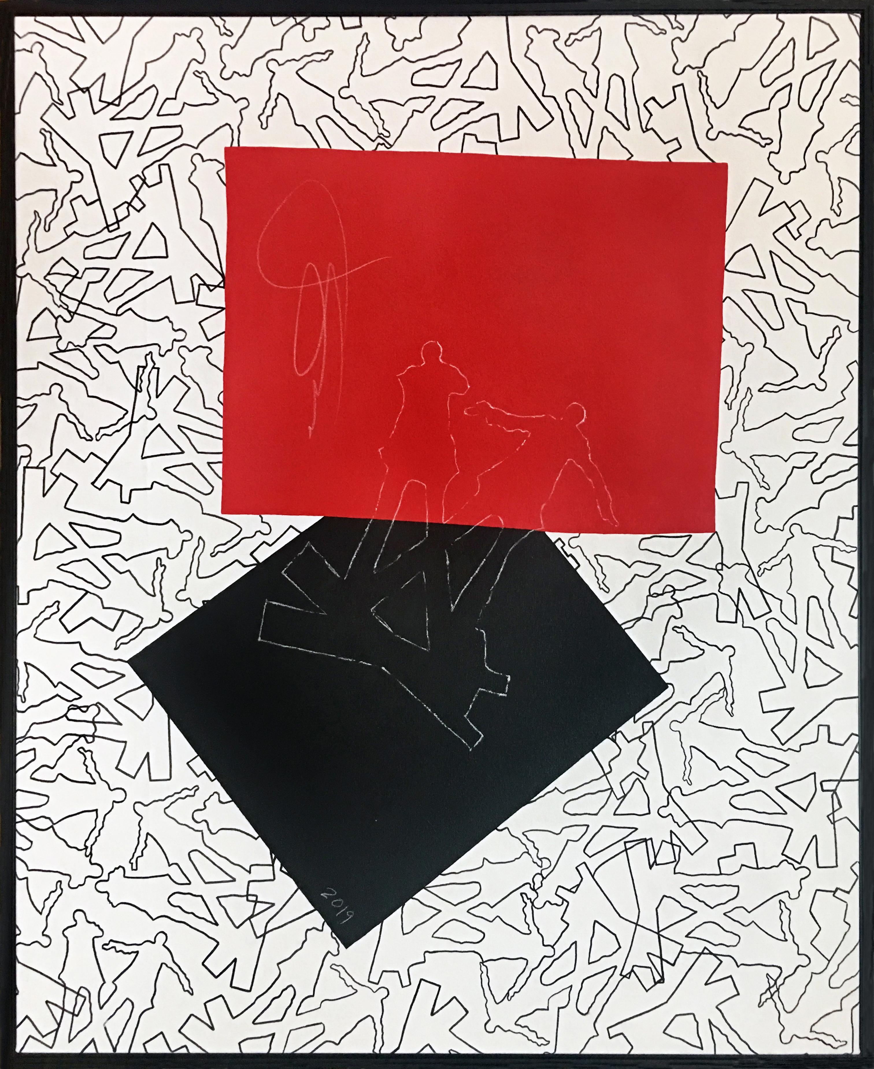 „ „March““ – Acryl- und Graphitstift auf Leinwand, gerahmt (Geometrische Abstraktion), Mixed Media Art, von Joan Scheibel