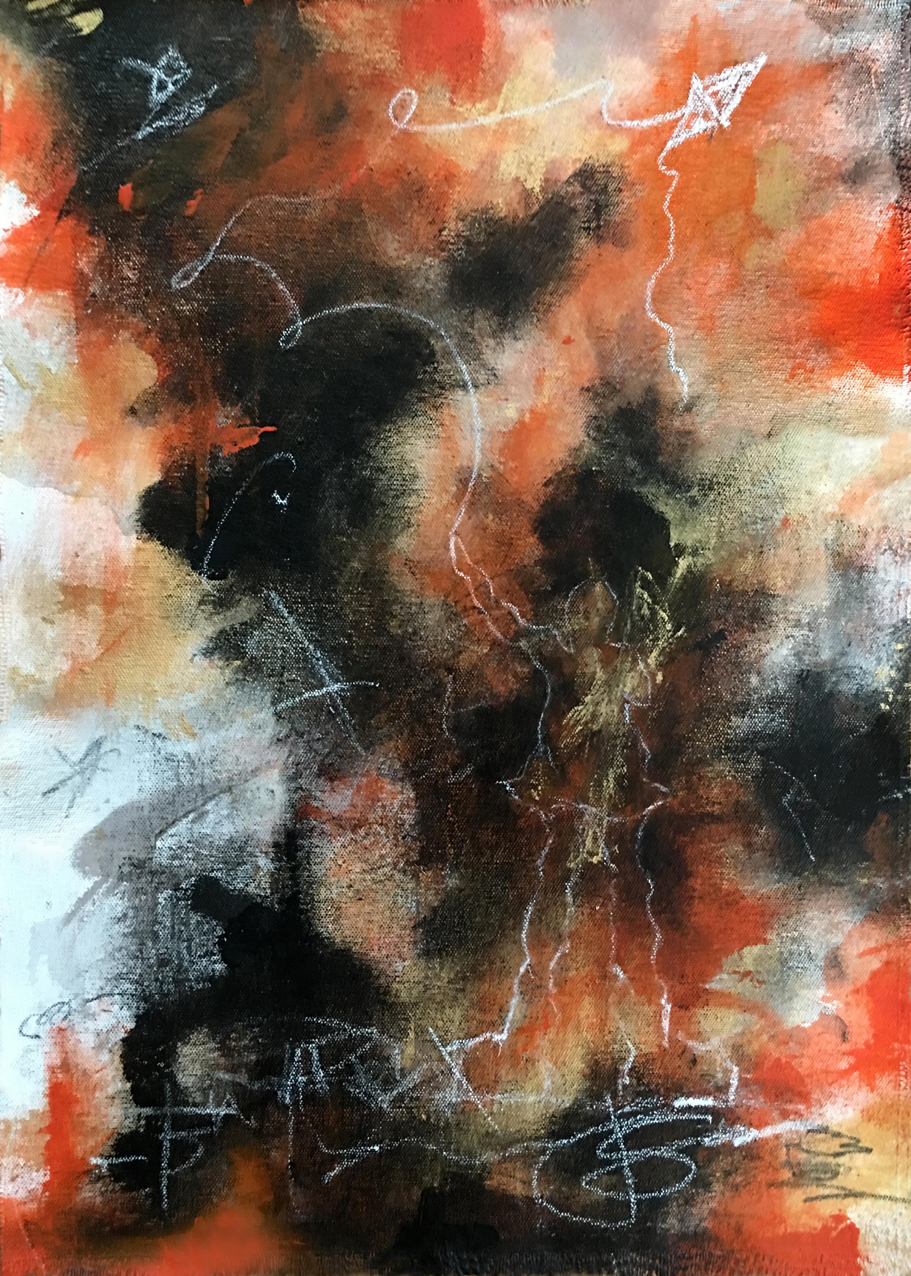 Abstract Painting Joan Scheibel - ""Maestro #5" - Acrylique et graphite sur toile, encadré