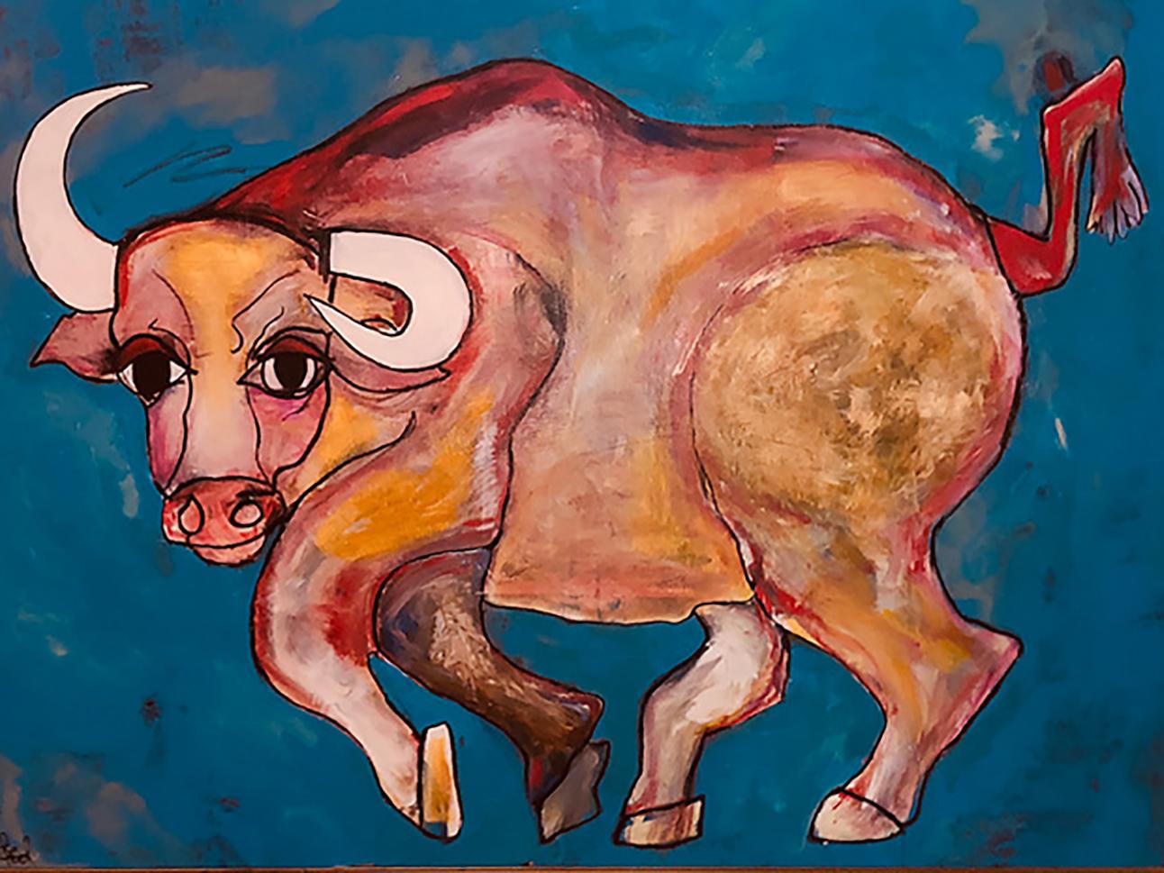 Rodrigue Original Chien Bleu Signed Oil and Acrylic on Canvas Blue Dog For Sale