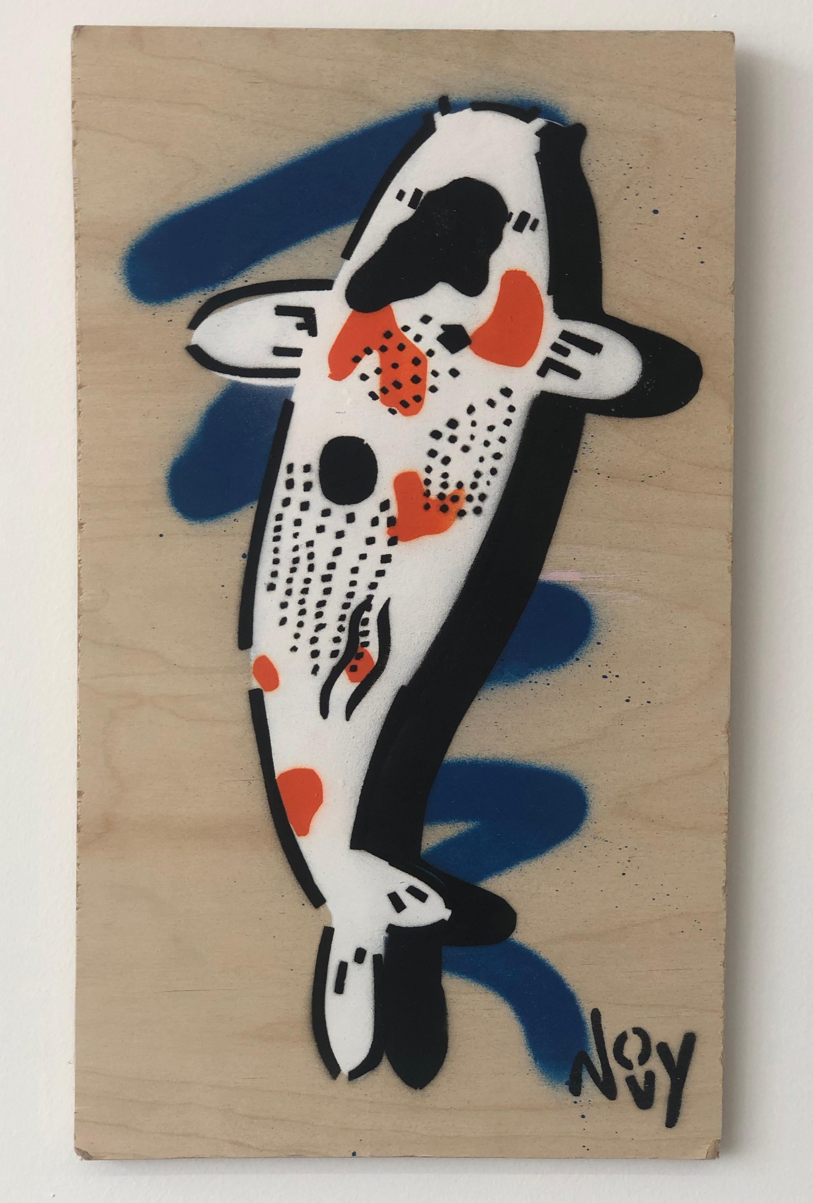 Jeremy Novy Animal Painting - "Strength"-Spray Paint on Wood 