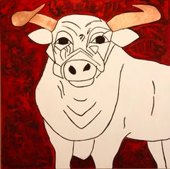 "Zeus" -Acrylic Painting on Canvas with Copper Leaf Horns