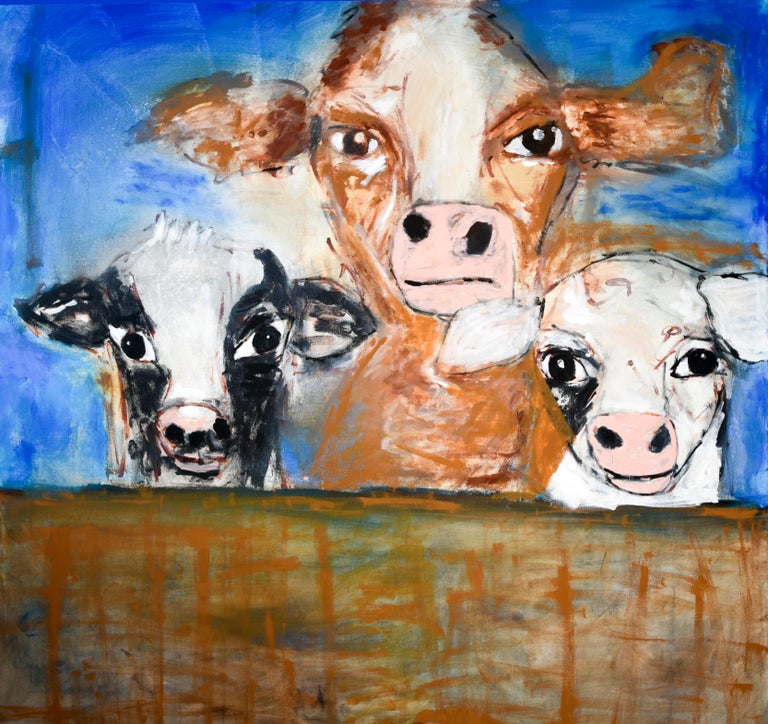 Melinda Mcleod Cows In The Barn Acrylic Painting On Canvas For Sale At 1stdibs