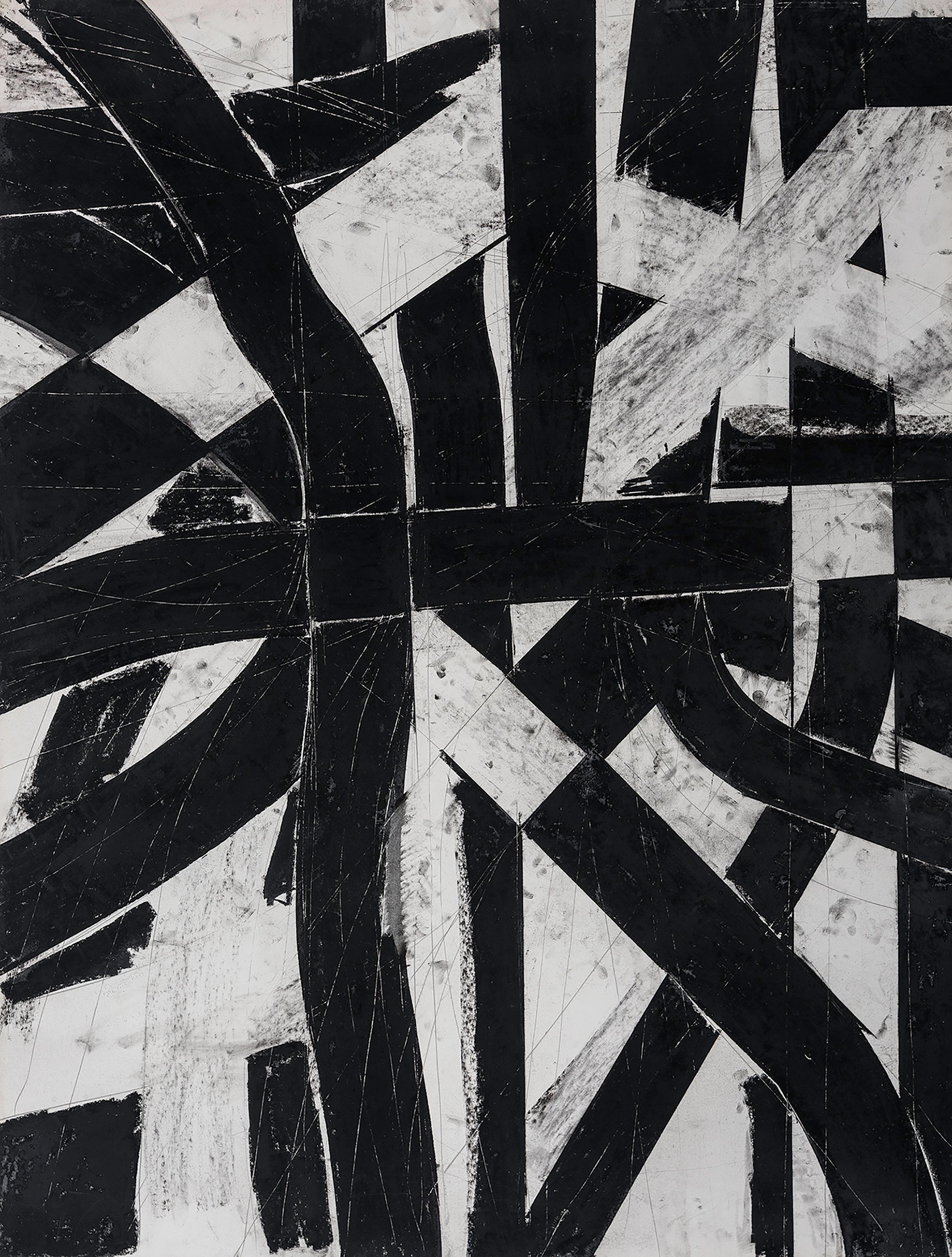 Trevor Norris Abstract Painting - “Urban Interstitial Abstraction #8” – Charcoal and Pastel on Paper - Unframed