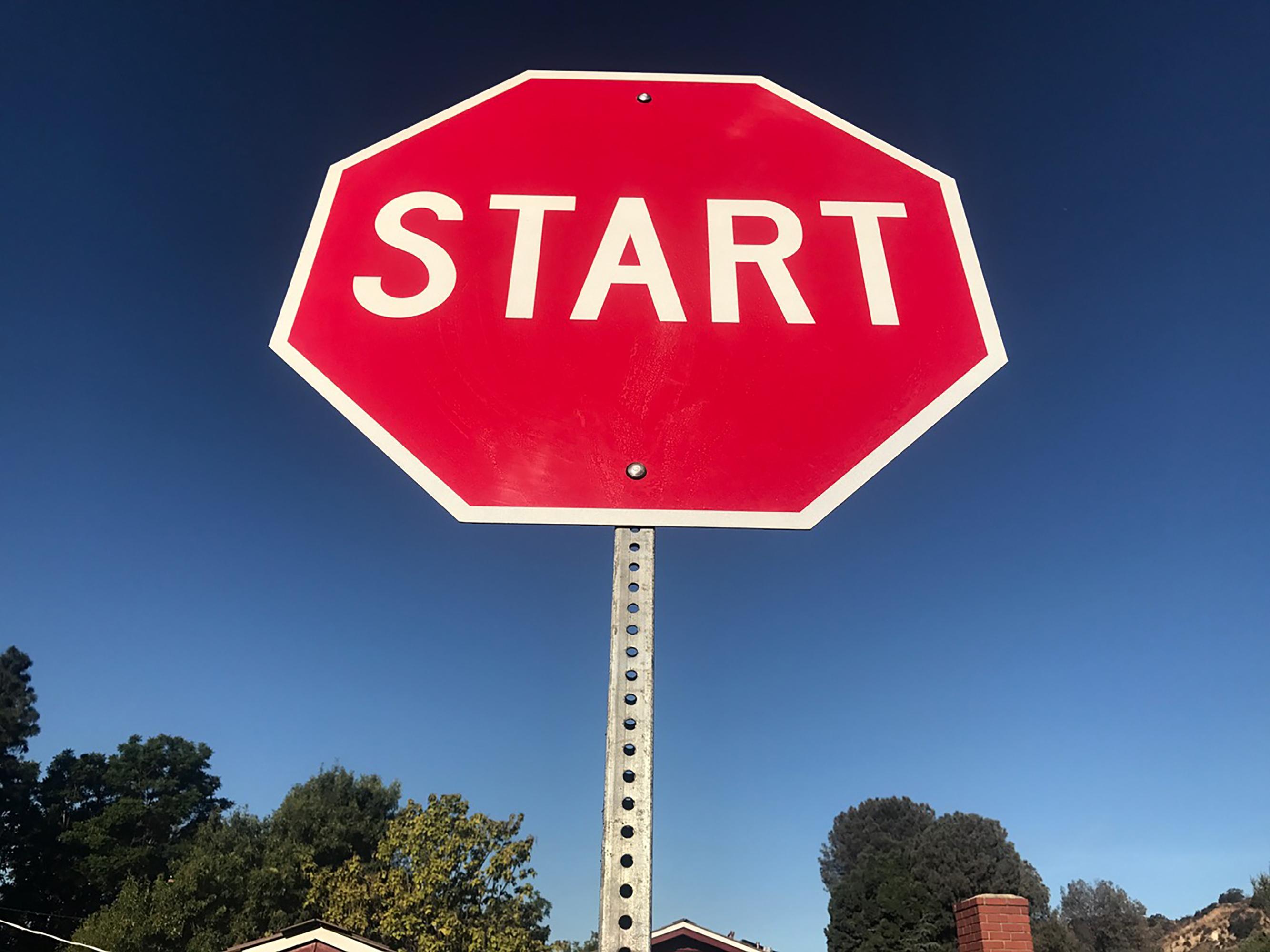 "Start" - Contemporary Street Sign Sculpture - Mixed Media Art by Scott Froschauer