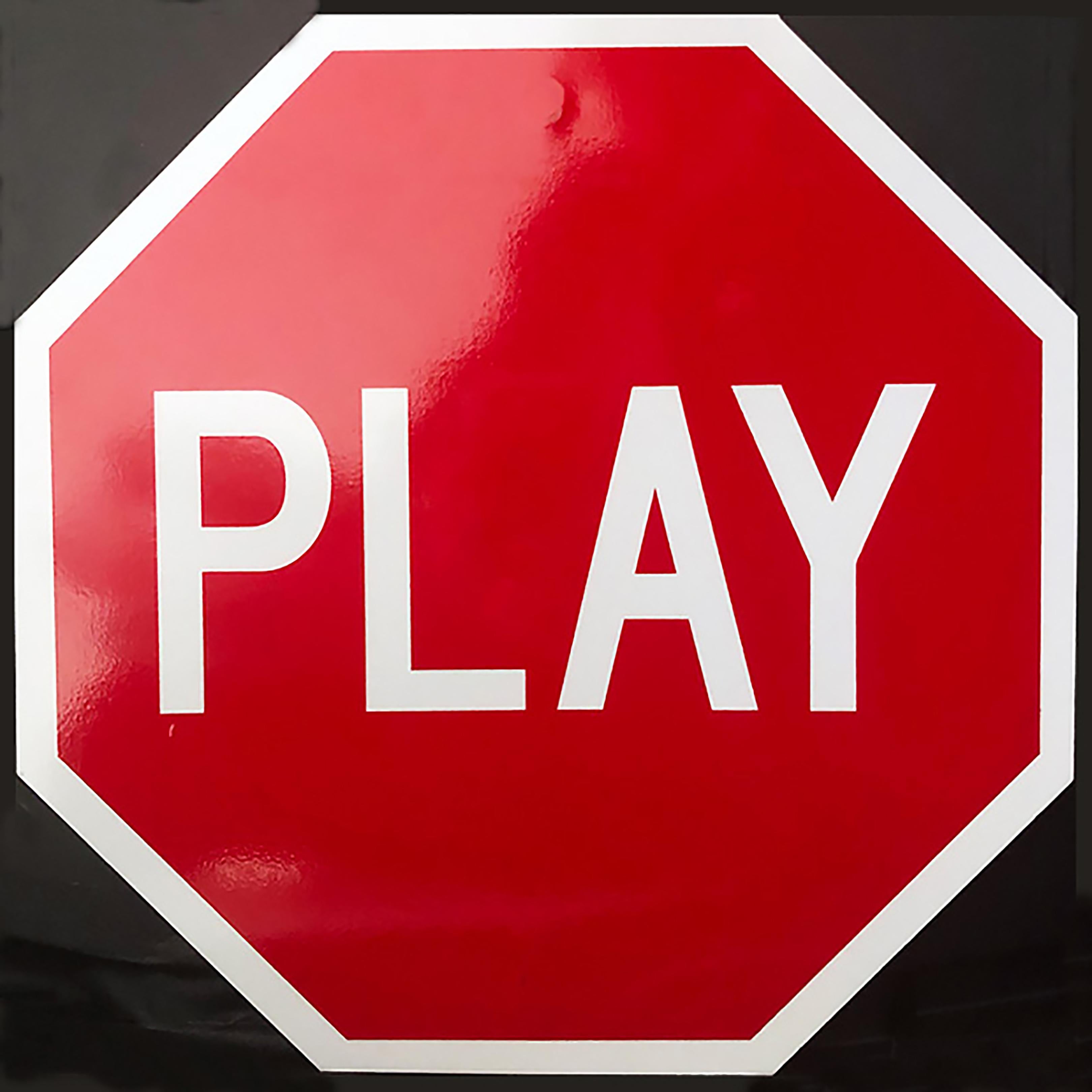 "Play , Stop Sign" - Contemporary Street Sign Sculpture