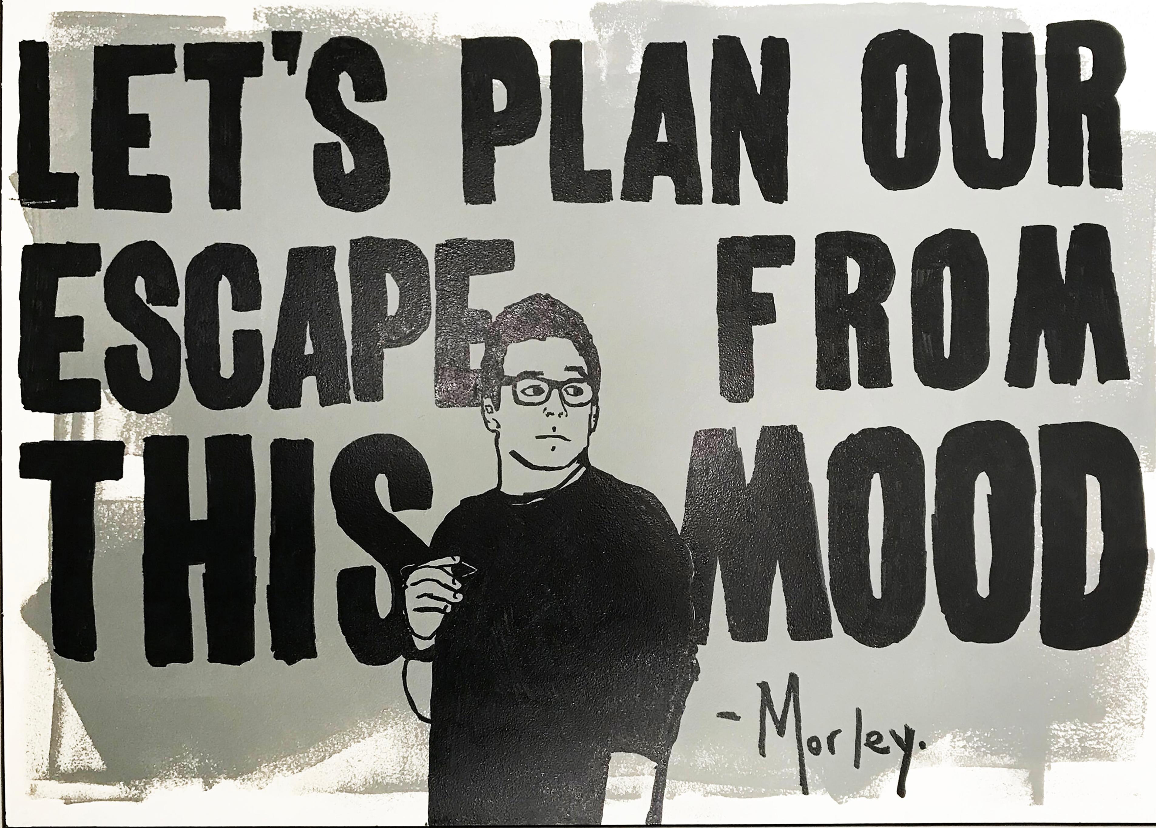 „ „Escape Plan““ – Original Öl und Acryl auf Holz – Painting von Morley