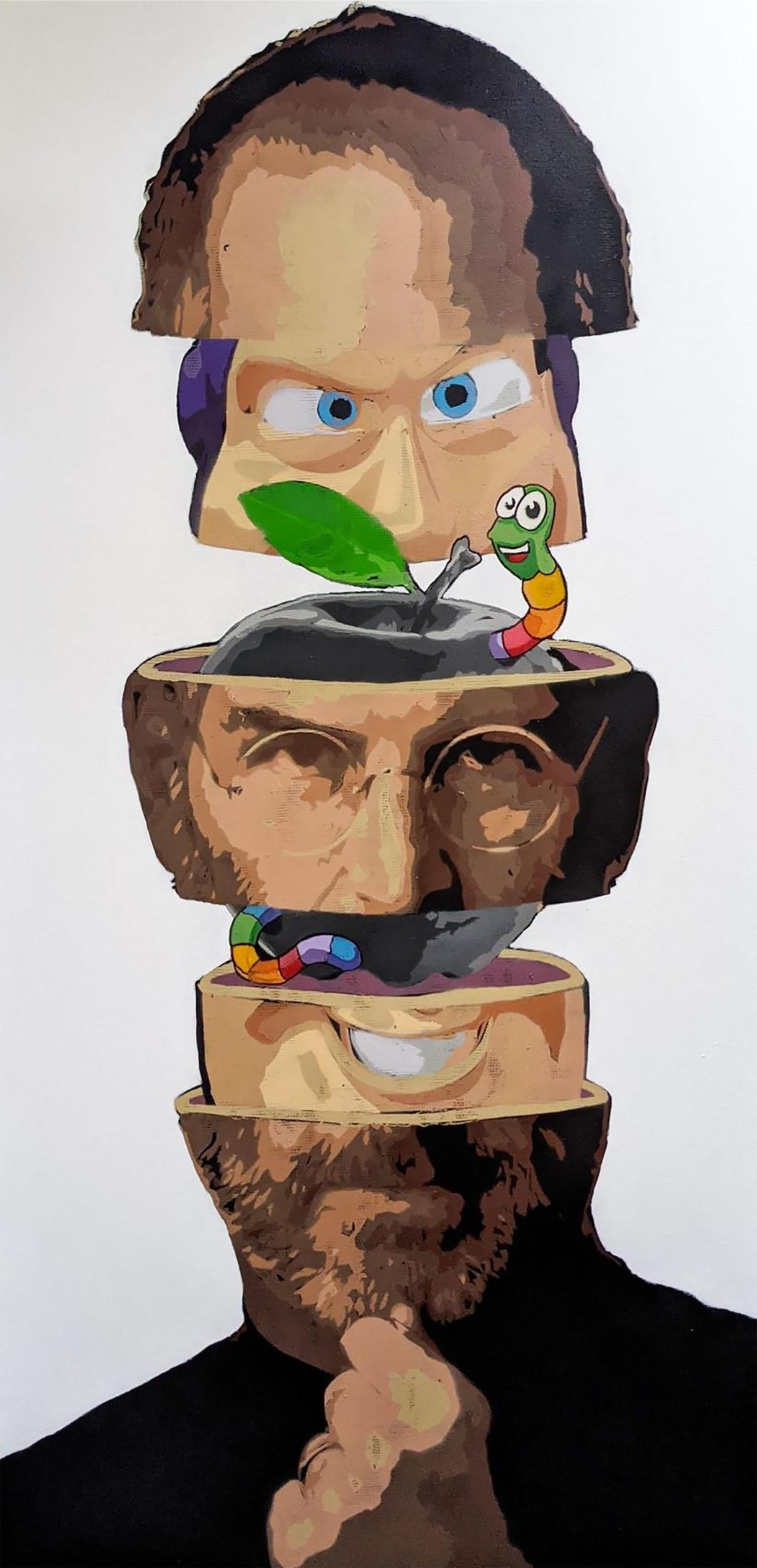 Kar-Part Figurative Painting – „“To Obsolesence & Beyond““ – Steve Jobs aerosol auf Leinwand 