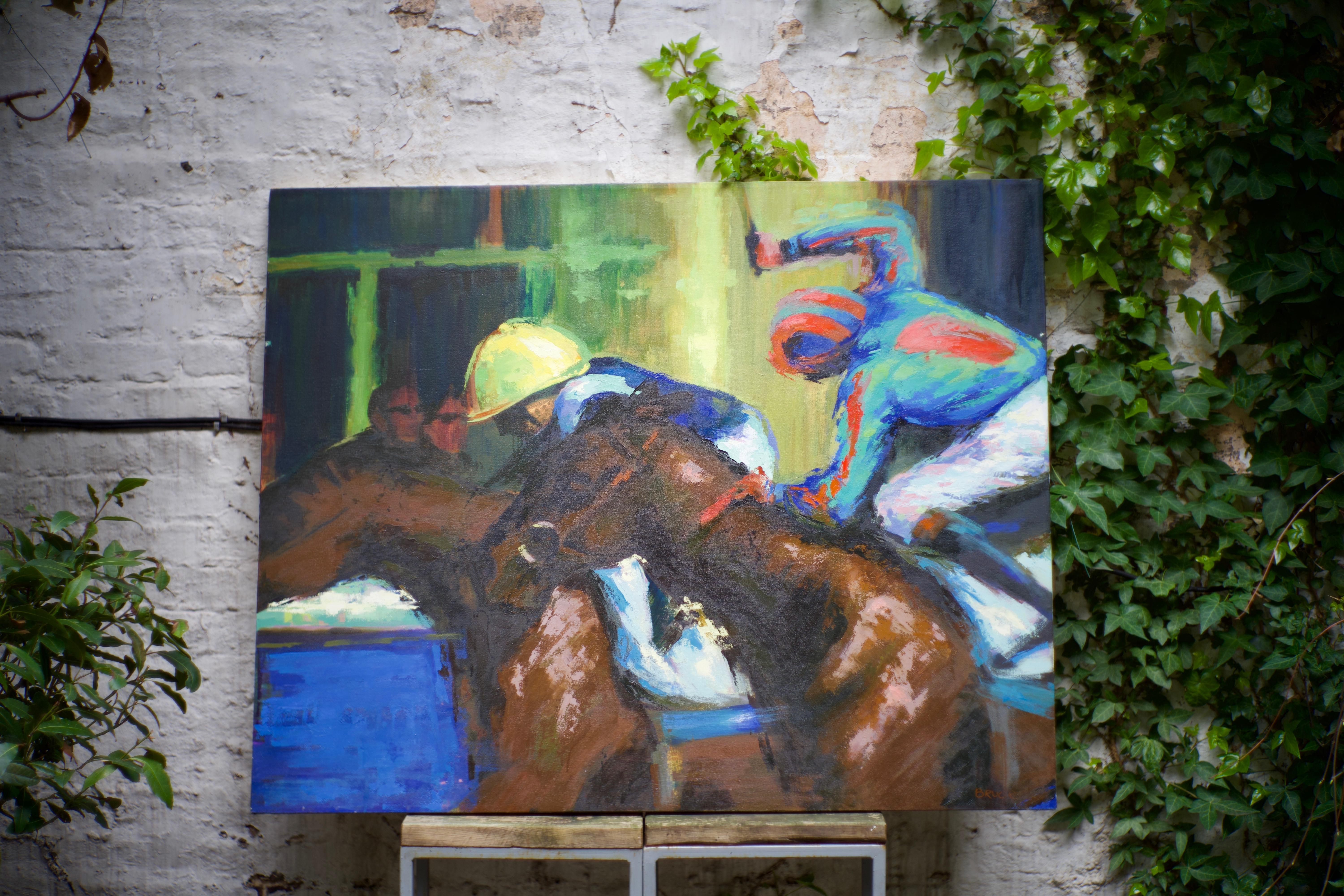 In the Final Strides - Equestrian, Racing, Realist, Contemporary - Painting by Chris Bruce