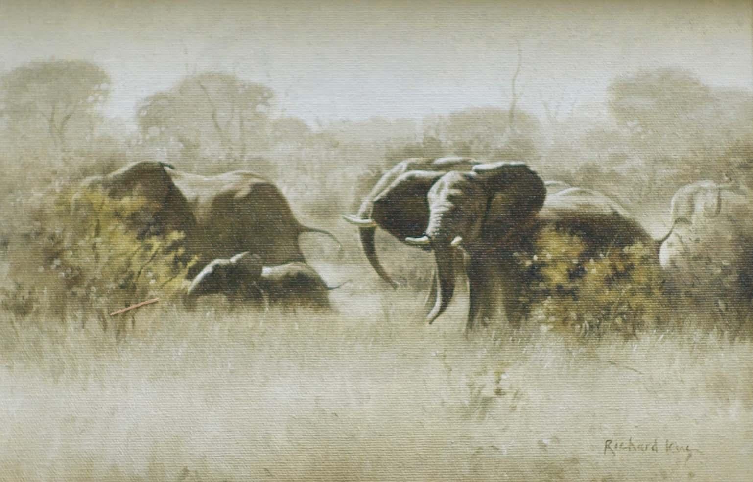 Richard King  Animal Painting - An Elephant Morning - Wildlife, Contemporary, Elephant, Realist