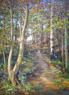 Through the Woods - landscape, contemporary, bluebells, woods