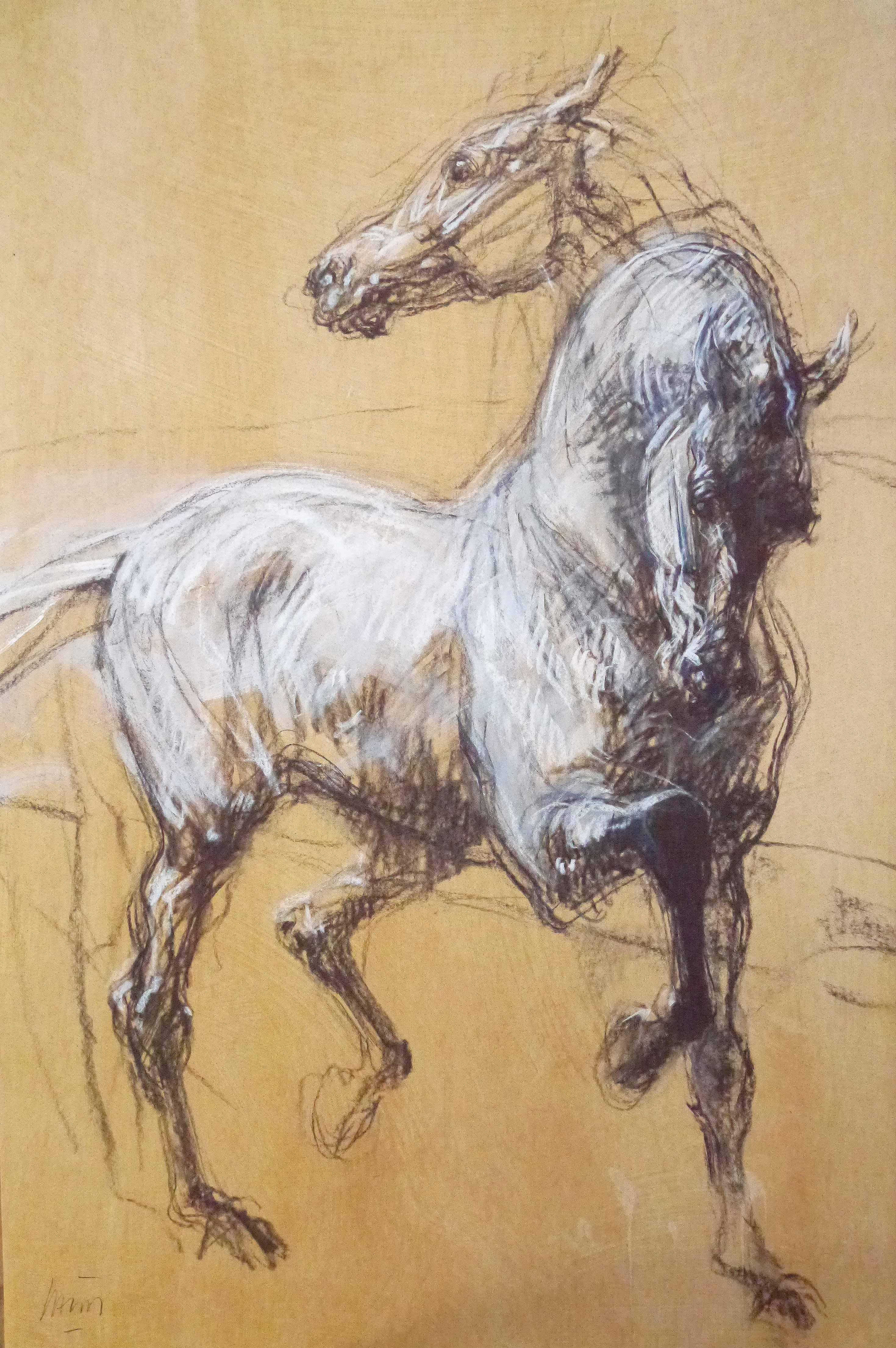 Jean-Louis Sauvat Animal Painting - Untitled, Equestrian, Mixed media, Contemporary, Impressionist