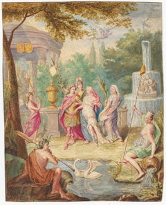 18th C Dutch Old Master Drawing Gouache by Hendrik van Velthoven Marriage Scene