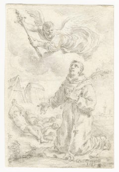 Antique 18th C Italian Old Master Drawing by Ercole Graziani St Anthony of Padua