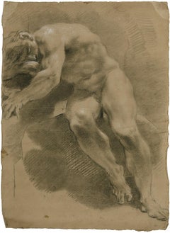 18th C Italian Old Master Drawing by Filippo Pedrini Academy Nude