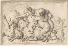 Old Master Drawing by Jean Baptiste Huet I (1745-1811): Putti and a Young Satyr
