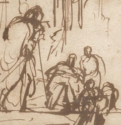17th Century Old Master Drawing by a Pupil of Rembrandt: Composition Study