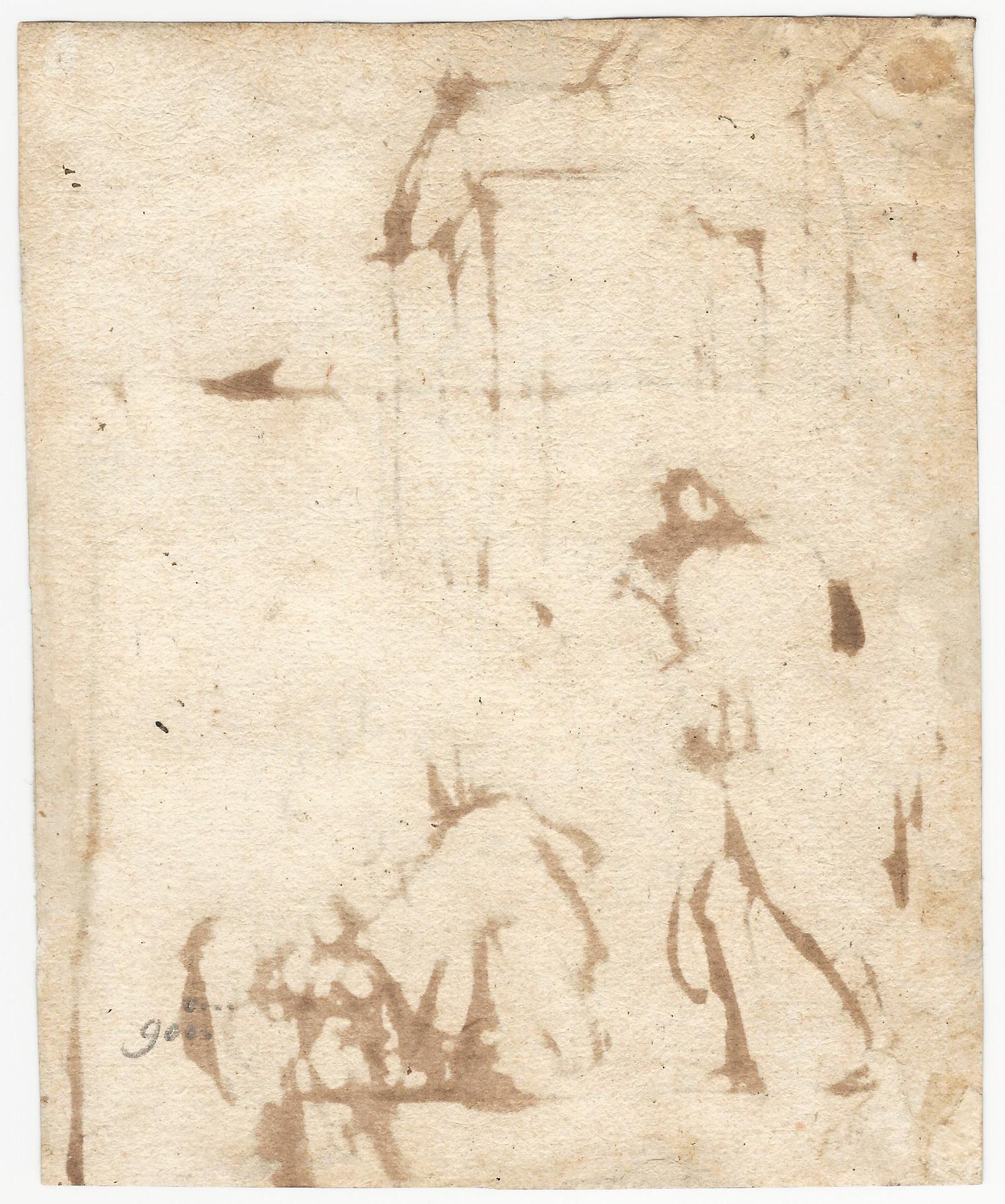 17th Century Old Master Drawing by a Pupil of Rembrandt: Composition Study - Old Masters Art by Unknown