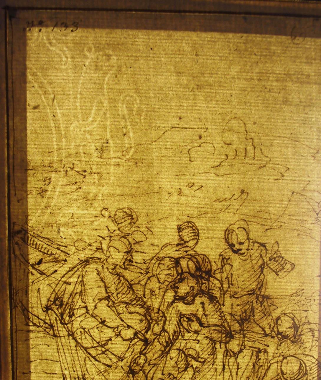 17thC Italian Old Master Drawing by Giulio Benso: Miraculous Draught of Fish For Sale 1