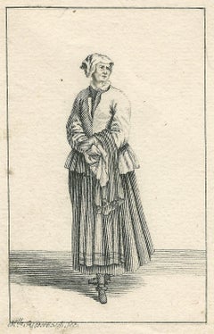 18th C Flemish Old Master Drawings by Charlotte Ridderbosch: Fisherman and Woman