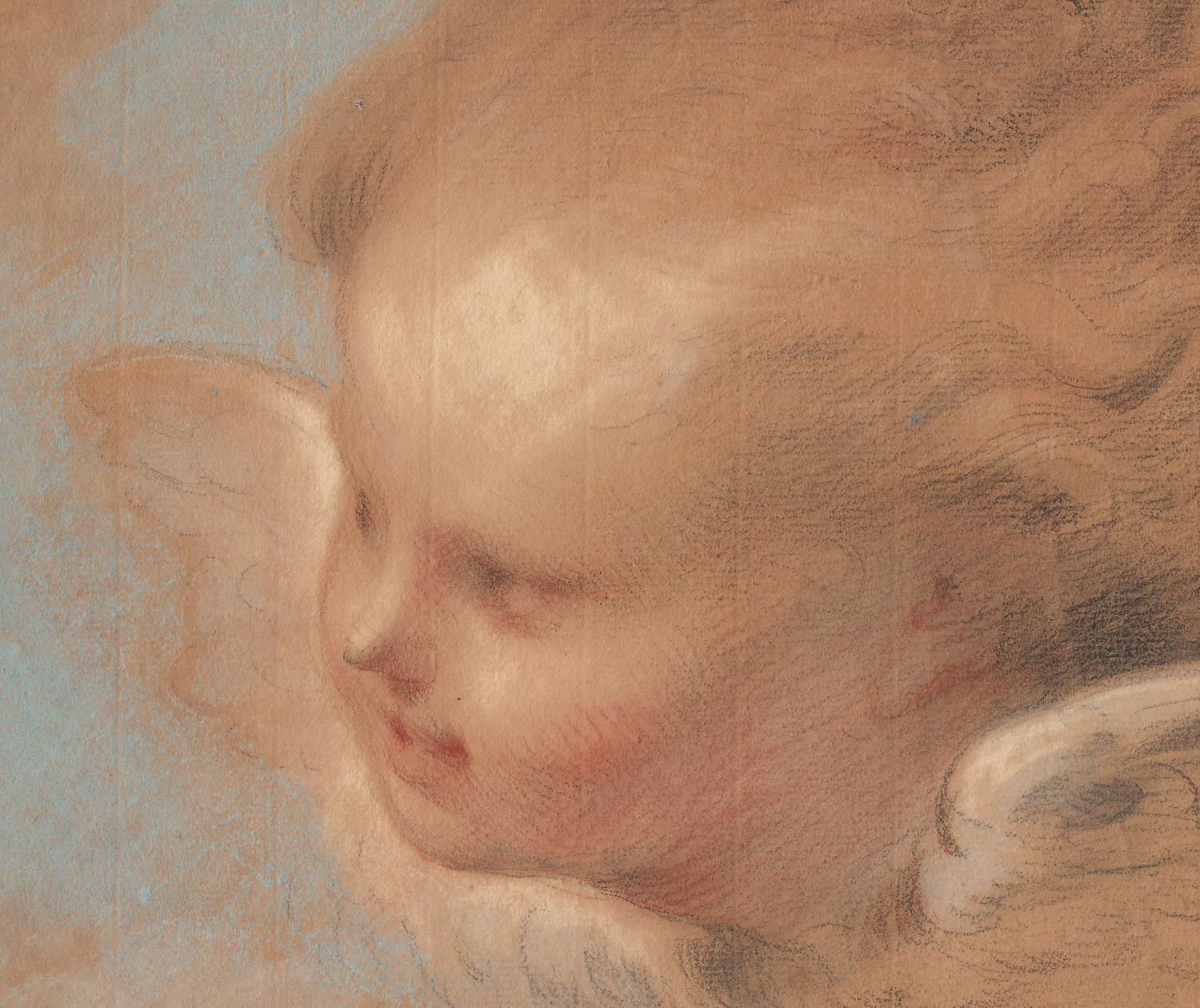 18th C Dutch Old Master Drawing Pastel Jacob de Wit Head of a Putto – Art von Jacob De Wit