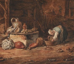 18th C Dutch Old Master Drawing Vincent Jansz van der Vinne Barn Interior