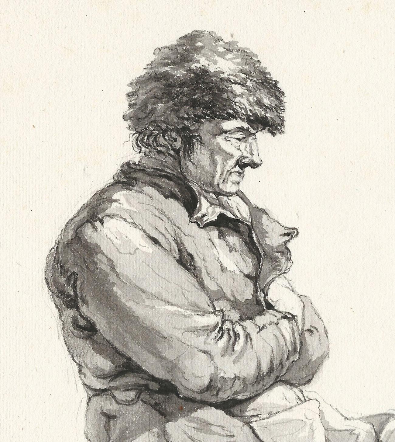 19th C Dutch Old Master Drawing Johannes Christiaan Schotel Study of Seated Man - Art by Johannes Christianus Schotel