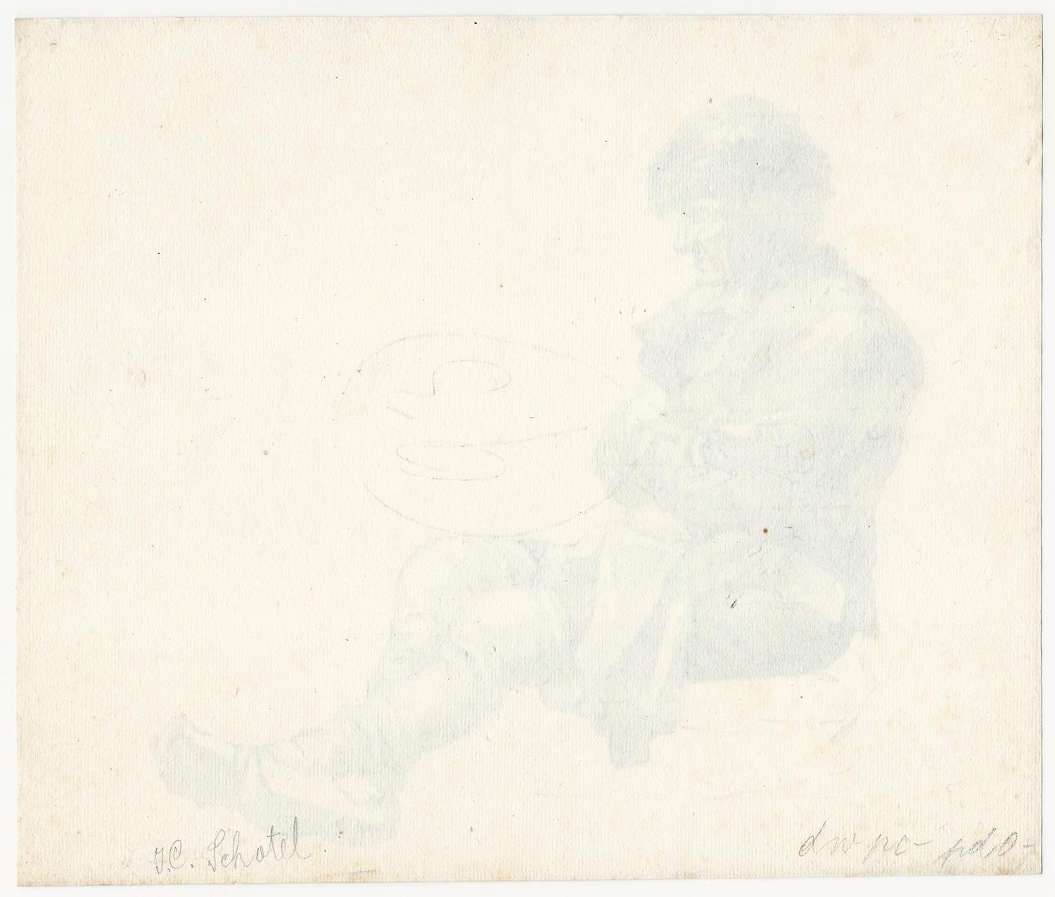 19th C Dutch Old Master Drawing Johannes Christiaan Schotel Study of Seated Man - Old Masters Art by Johannes Christianus Schotel