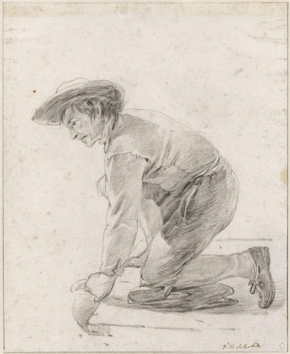 Johannes Christiaan Schotel (Dordrecht 1787 – 1838 Dordrecht)

Study of a Seated Man

Pencil, black chalk, grey wash, pencil framing lines, watermark crowned fleur-de-lys, 235 x 280 mm (9.3 x 11 inch)

Inscribed ‘J.C. Schotel’ (pencil,