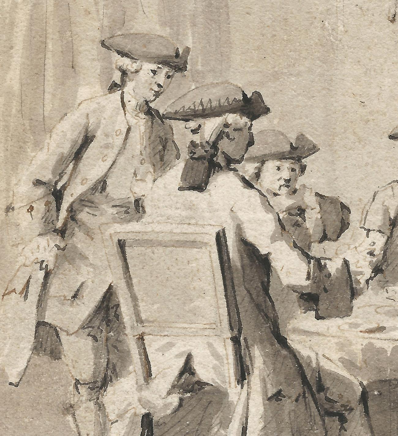 Reinier Vinkeles (Amsterdam 1741 – 1816 Amsterdam)

Gentlemen Playing Cards

Pen and brown and grey ink, grey wash, 154 x 149 mm (6.1 x 5.9 inch)

Provenance
Private collection, Germany, until 2018

~

Reinier Vinkeles was first taught by the