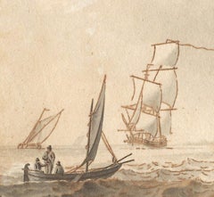 18th C Dutch Old Master Drawing by Cornelis Thim Marine Shipping Sailing