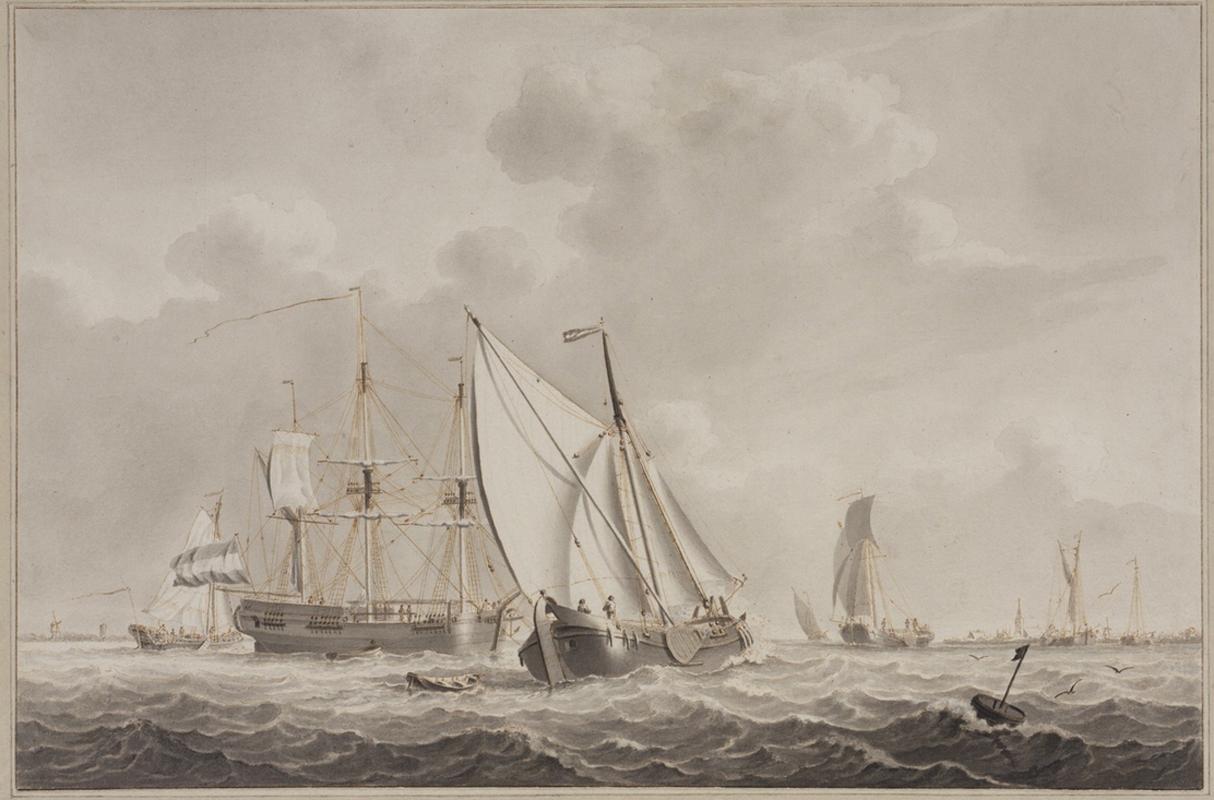 18th C Dutch Old Master Drawing by Cornelis Thim Marine Shipping Sailing For Sale 4