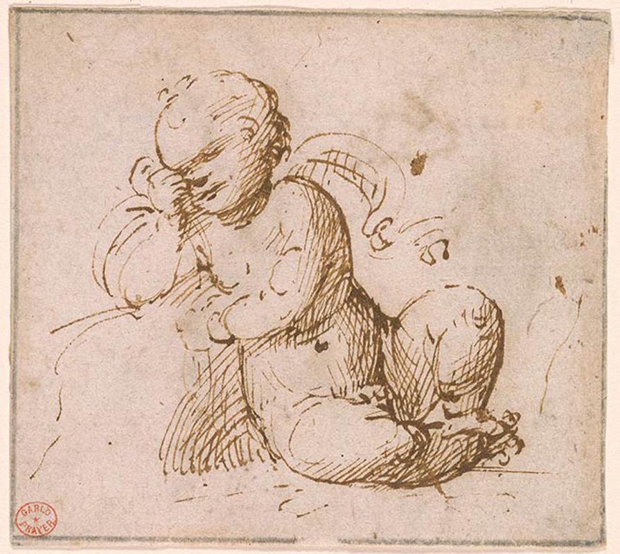 16th C Italian Old Master Drawing c.1505 by Marcantonio Raimondi Allegory For Sale 3