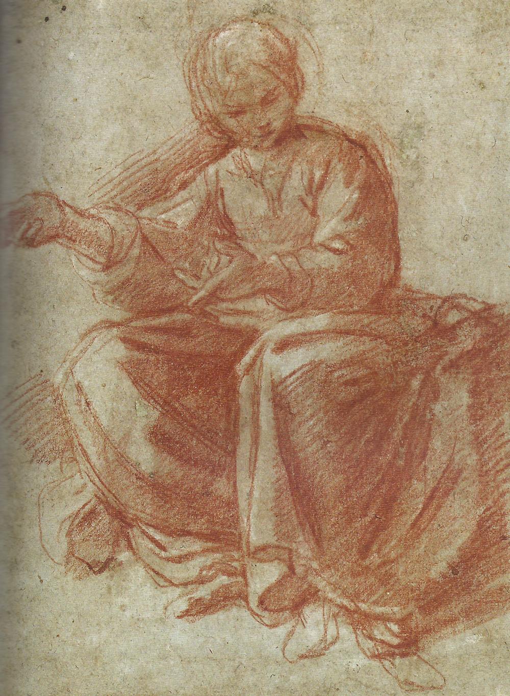 17th C Italian Old Master Drawing by Bartolomeo Schedoni Study of Evangelist For Sale 2