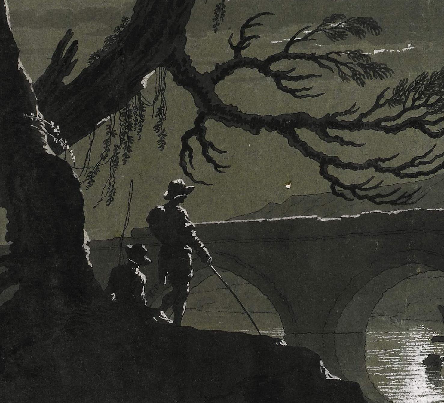 Pietro Giacomo Palmieri (Bologna 1737 – 1804 Turin)

A Moonlit Landscape with Fishermen

Pen and black ink, black and grey wash, heightened with white, over traces of black chalk, on paper prepared green-grey, 475 x 610 mm (18.7 x 24 inch)

Signed