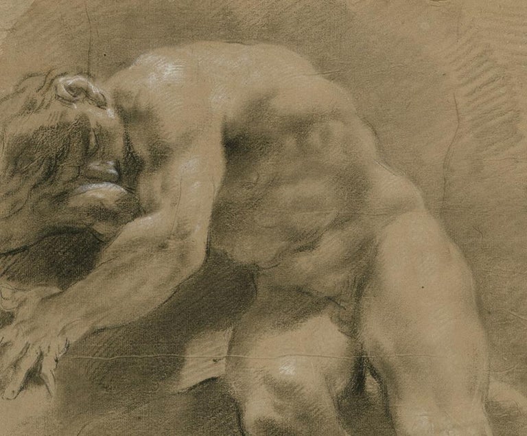 18th C Italian Old Master Drawing by Filippo Pedrini Academy Nude For Sale 1