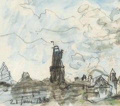 19th Dutch Watercolor Drawing by Johan Barthold Jongkind Landscape in France