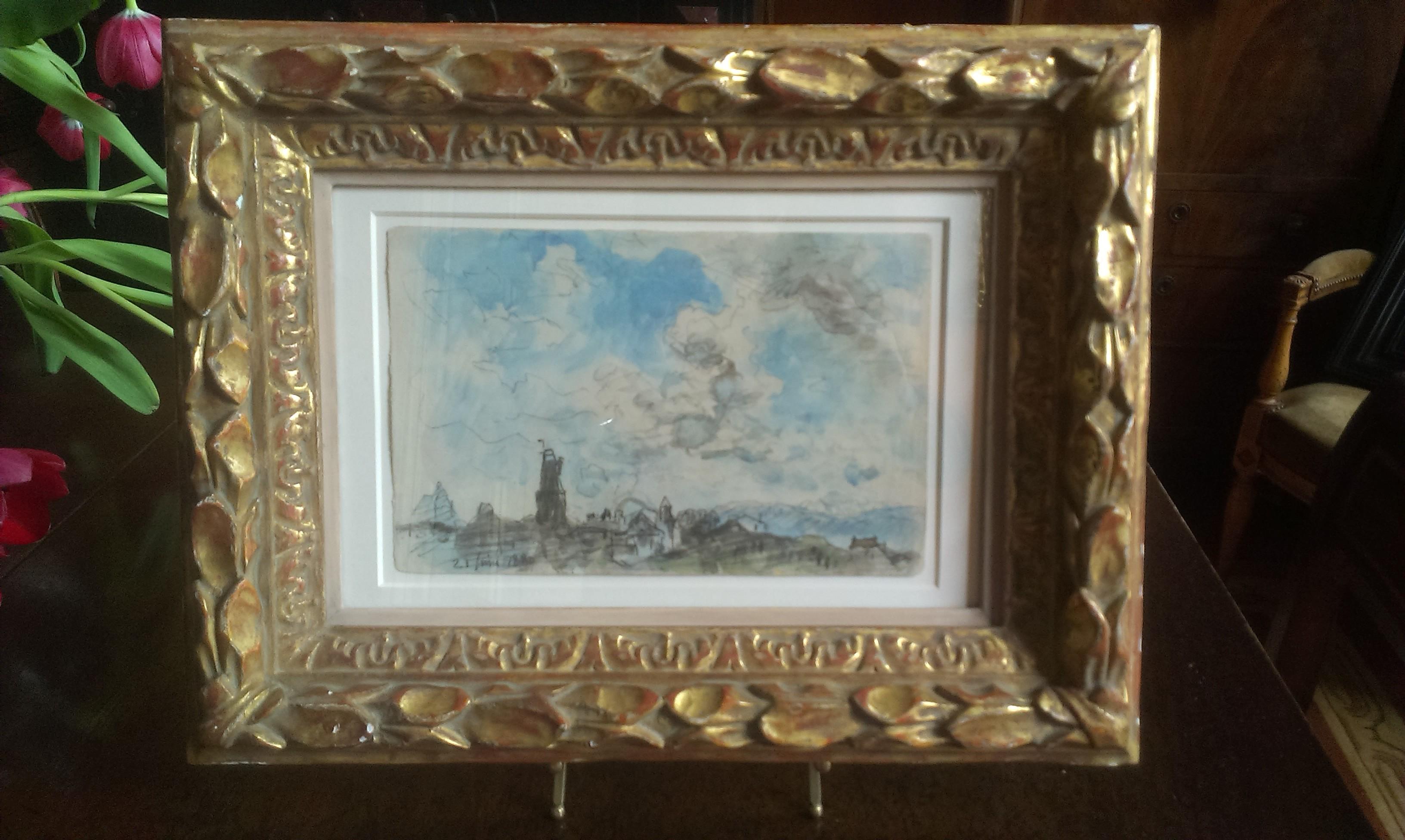 19th Dutch Watercolor Drawing by Johan Barthold Jongkind Landscape in France For Sale 2
