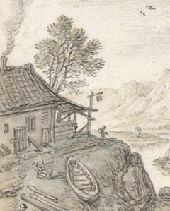 17th Century Dutch Old Master Drawing by Herman Saftleven Rhine Landscape