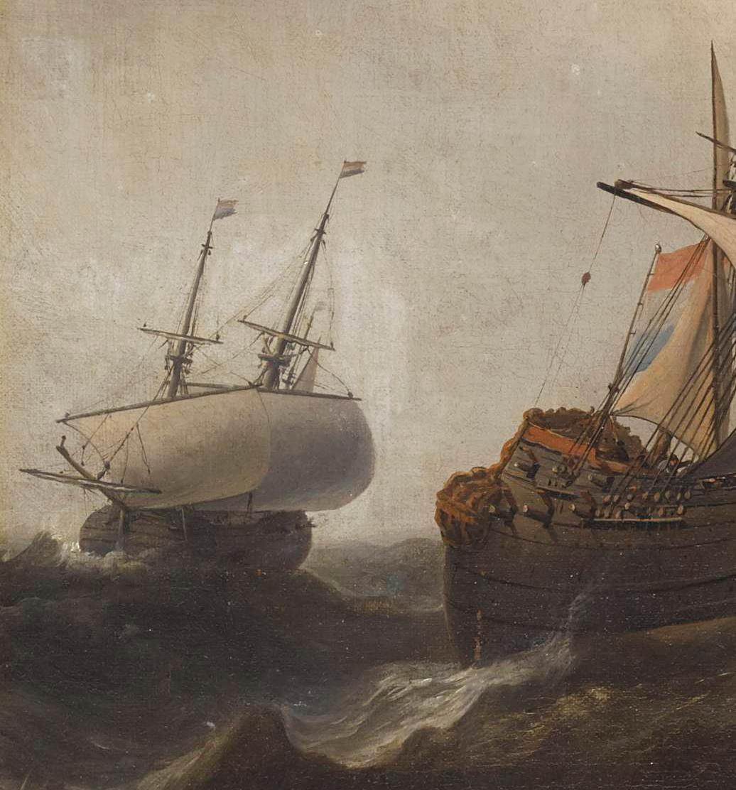 Aernout Smit (Amsterdam 1640/41 – Amsterdam 1710) 

Ships in Distress off a Rocky Coast

Oil on canvas, 73.5 x 99 cm

Signed lower right on the bar: ‘A. Smit’

Contained in a dark brown frame with gilt fillet (outer dimensions 97 x 120.5 cm); the