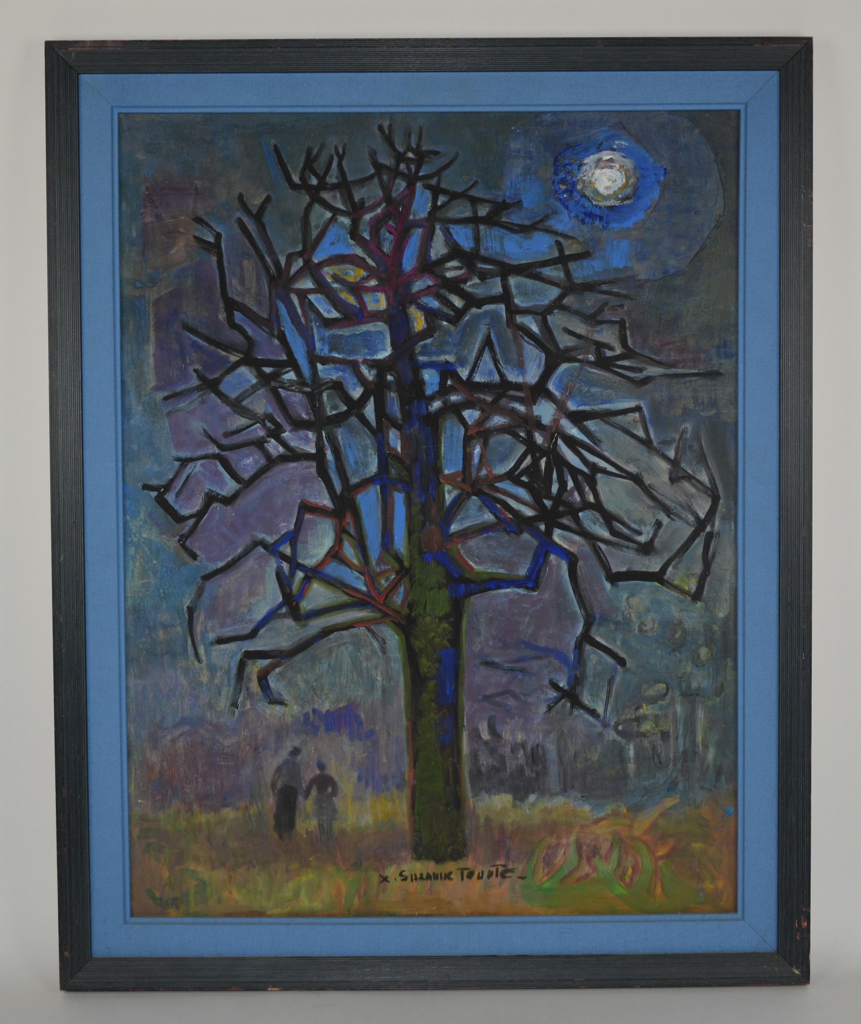 Suzanne Tourte Figurative Painting – Pear Tree under the Moon