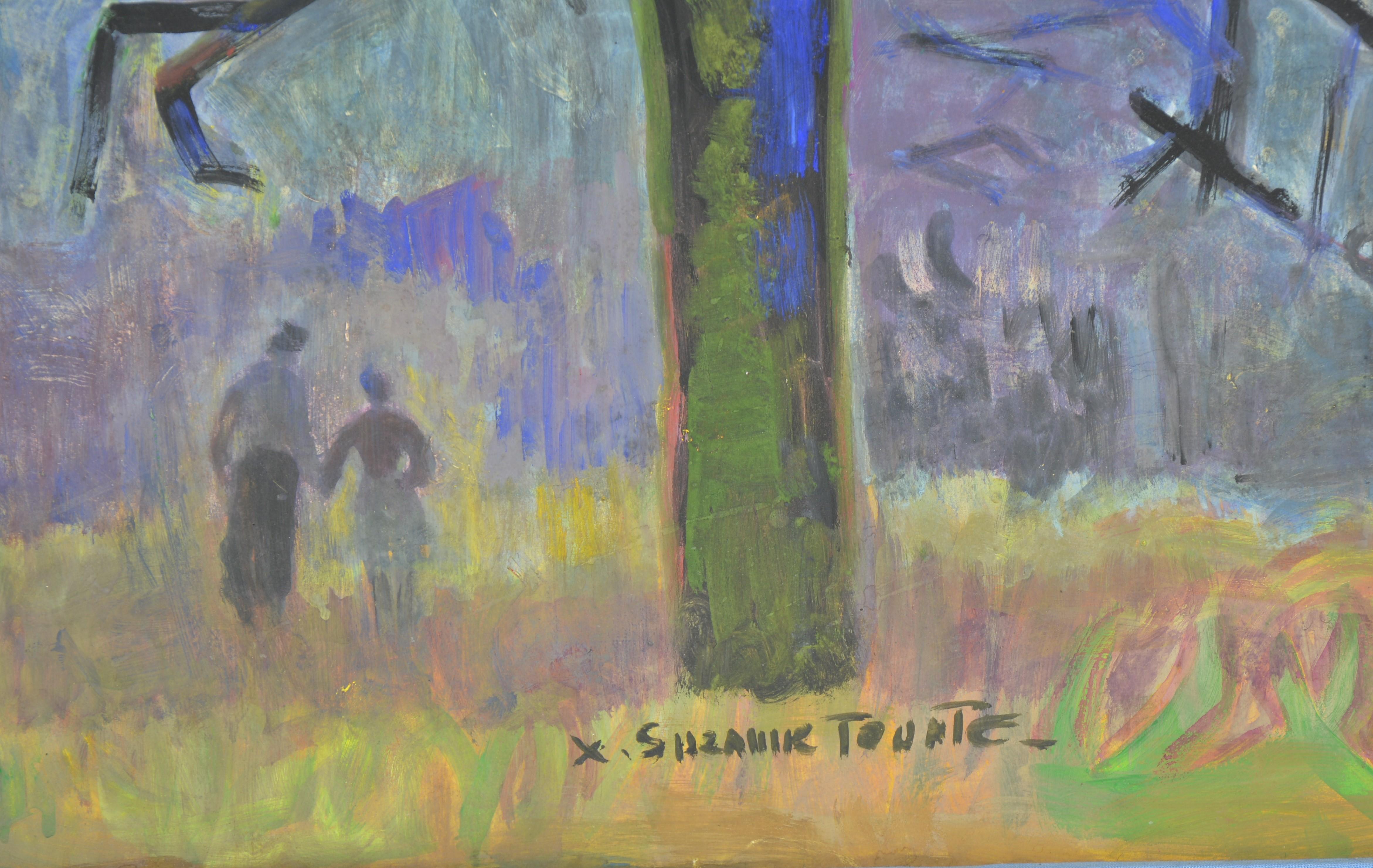 Pear Tree under the Moon (Nachkriegszeit), Painting, von Suzanne Tourte